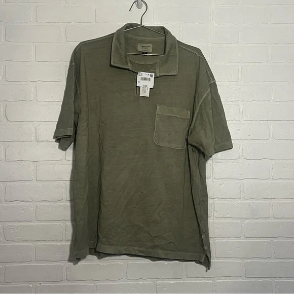 American Eagle Outfitters Mens Shirt Sage Green Polo Relaxed Fit Large NWT - Picture 1 of 7